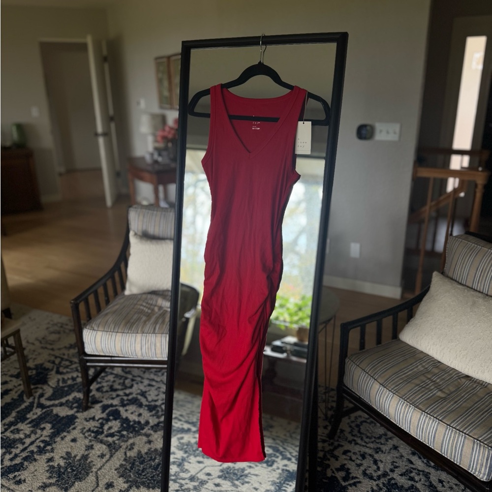 A New Day Red Ribbed Sleeveless Bodycon Midi Dress